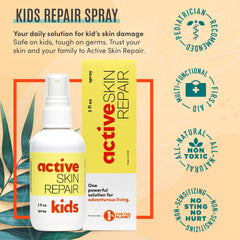 BLDG ACTIVE Kids First Aid Spray shown during quick, non-toxic wound cleansing.