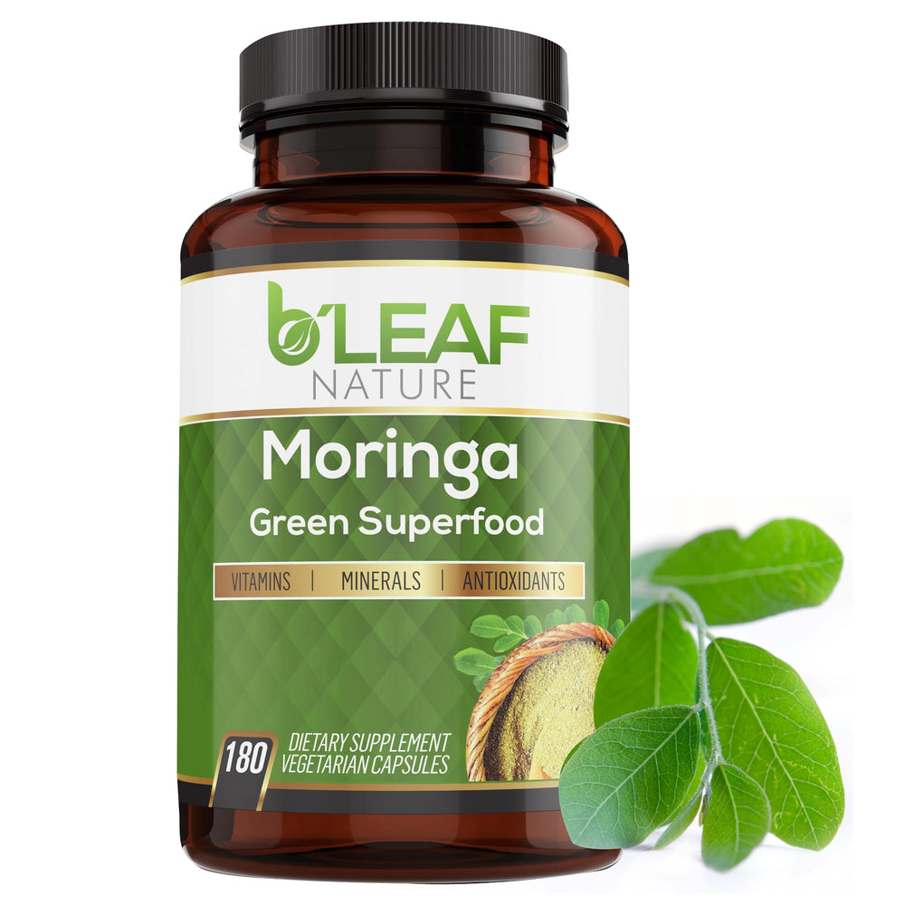 B’LEAF NATURE 1000mg moringa capsules for daily wellness support.