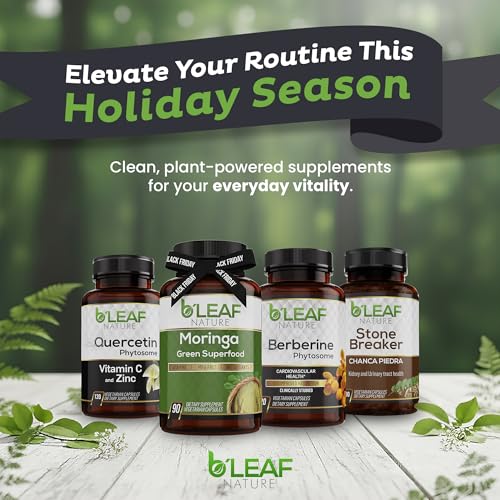 B’LEAF NATURE moringa leaf powder bottle highlighting convenient daily supplement.