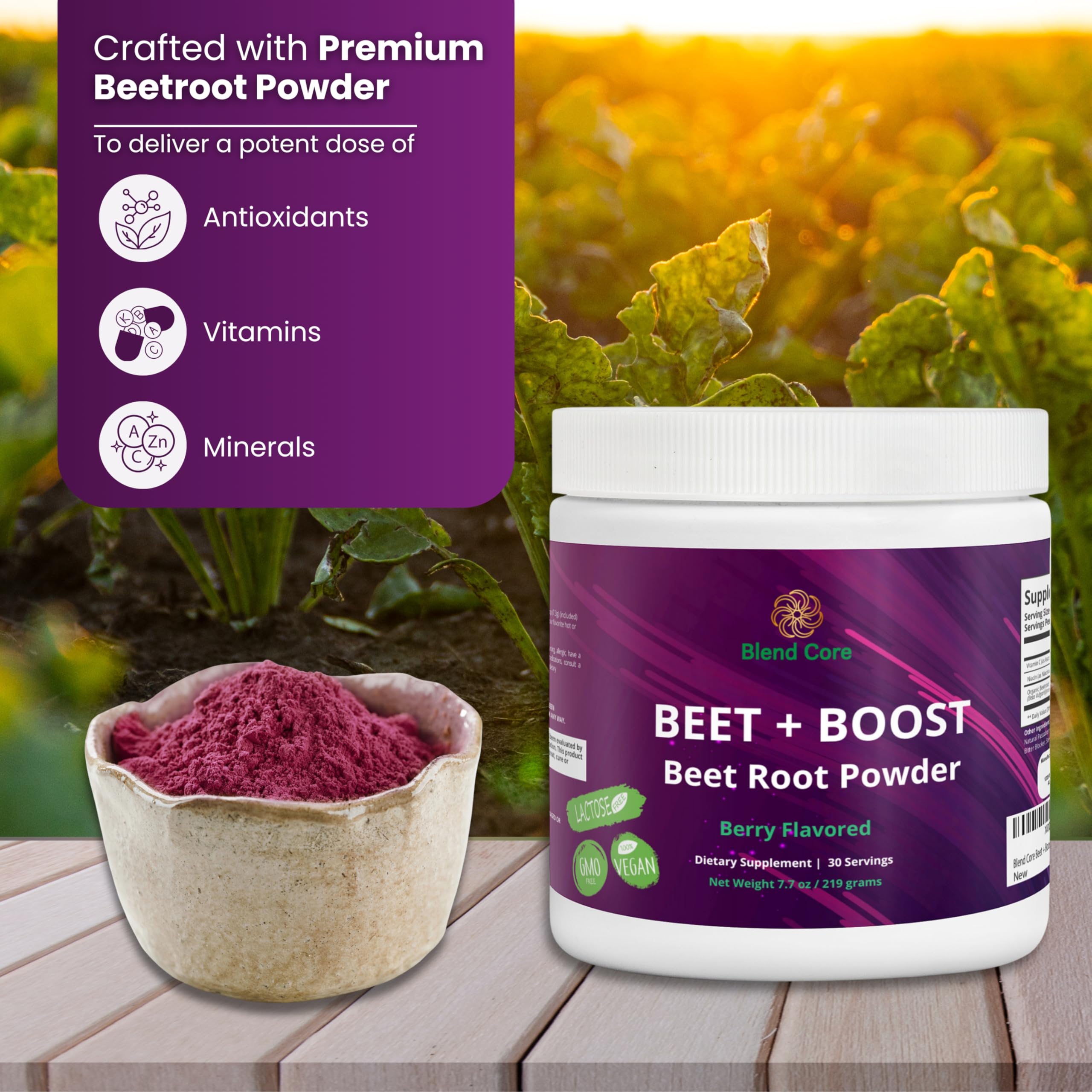 Blend Core Beet Boost scoop and powder for precise pre-workout measurements
