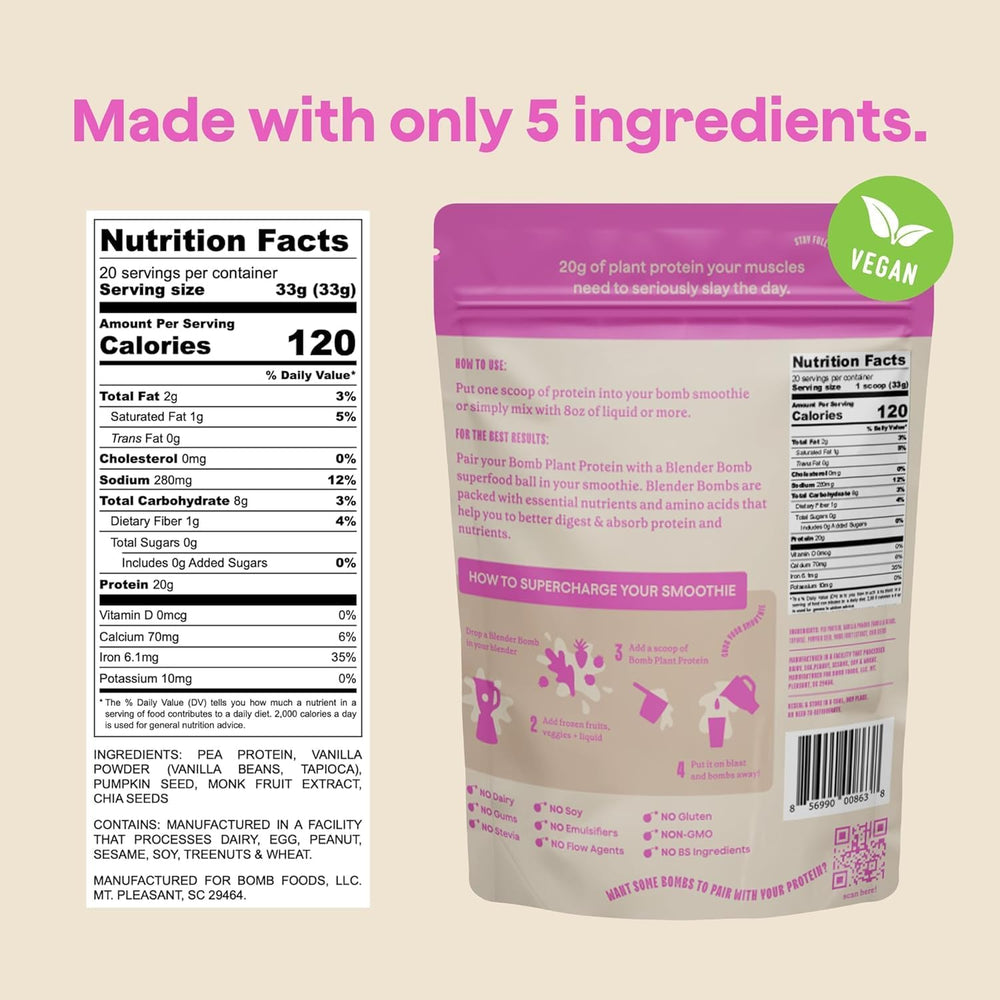 Blender Bombs Bomb Plant Protein pea protein base with complete amino profile.