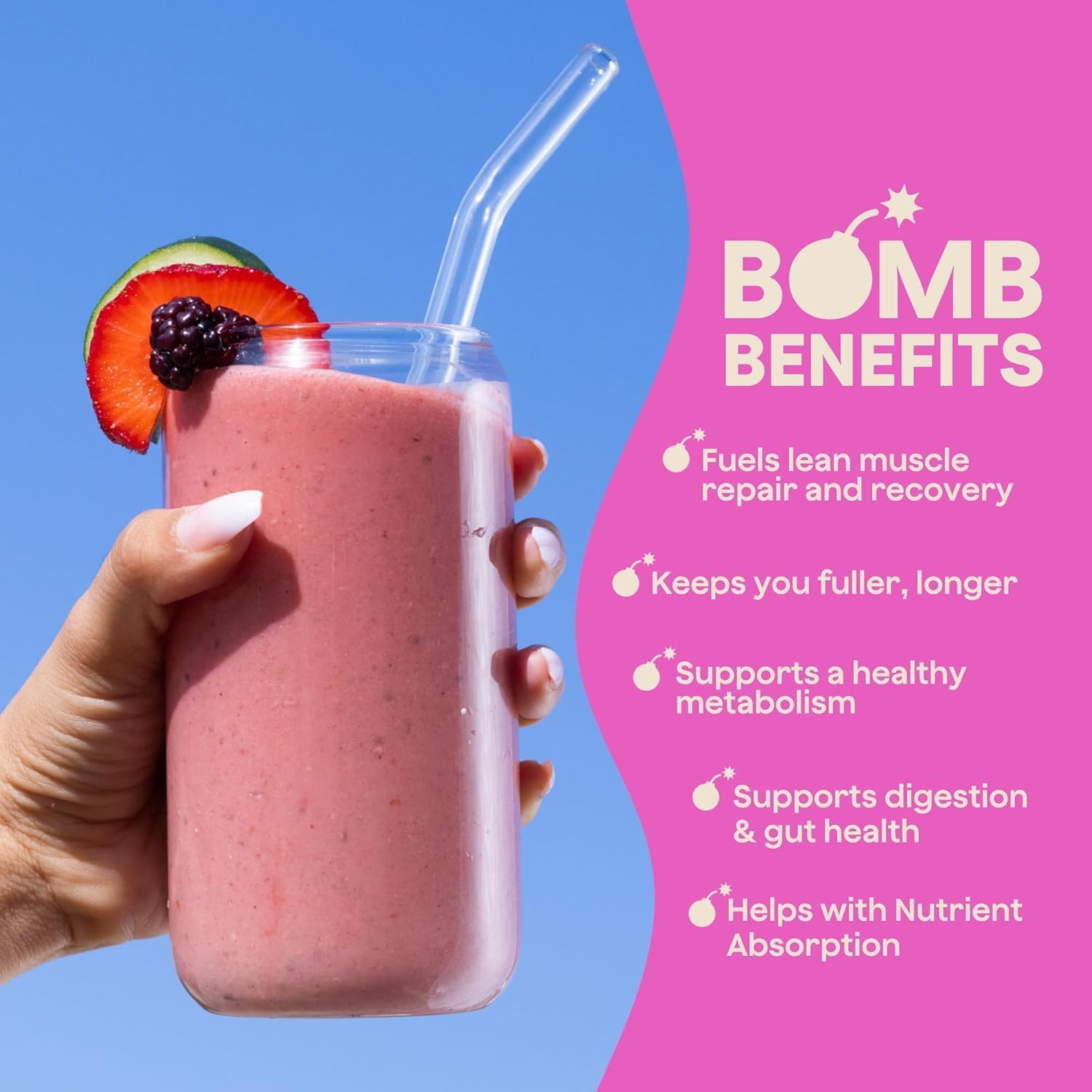 Blender Bombs Bomb Plant Protein zero sugar formula supports mindful snacking.