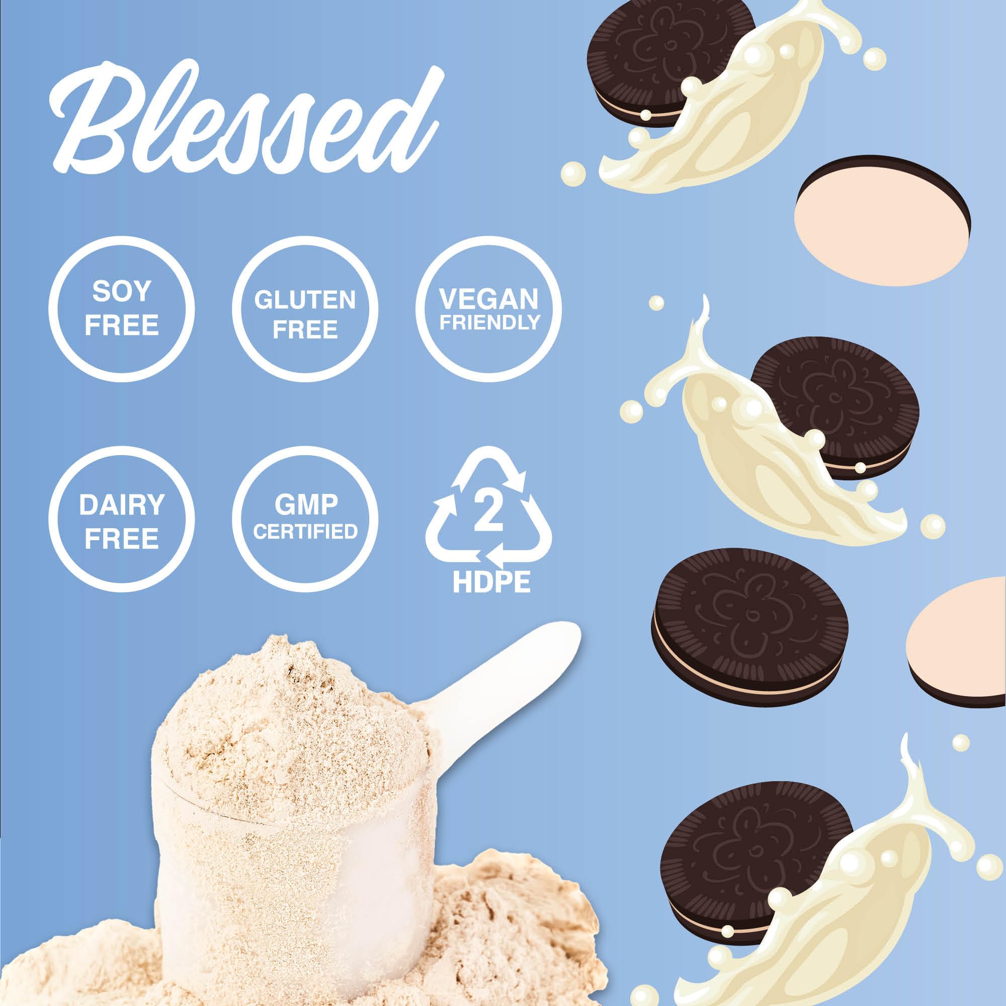 BLESSED shake-ready container with a measurement scoop for easy daily use.