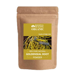 Blessfull Healing Goldenseal Root Powder closeup, fine texture for DIY blends.