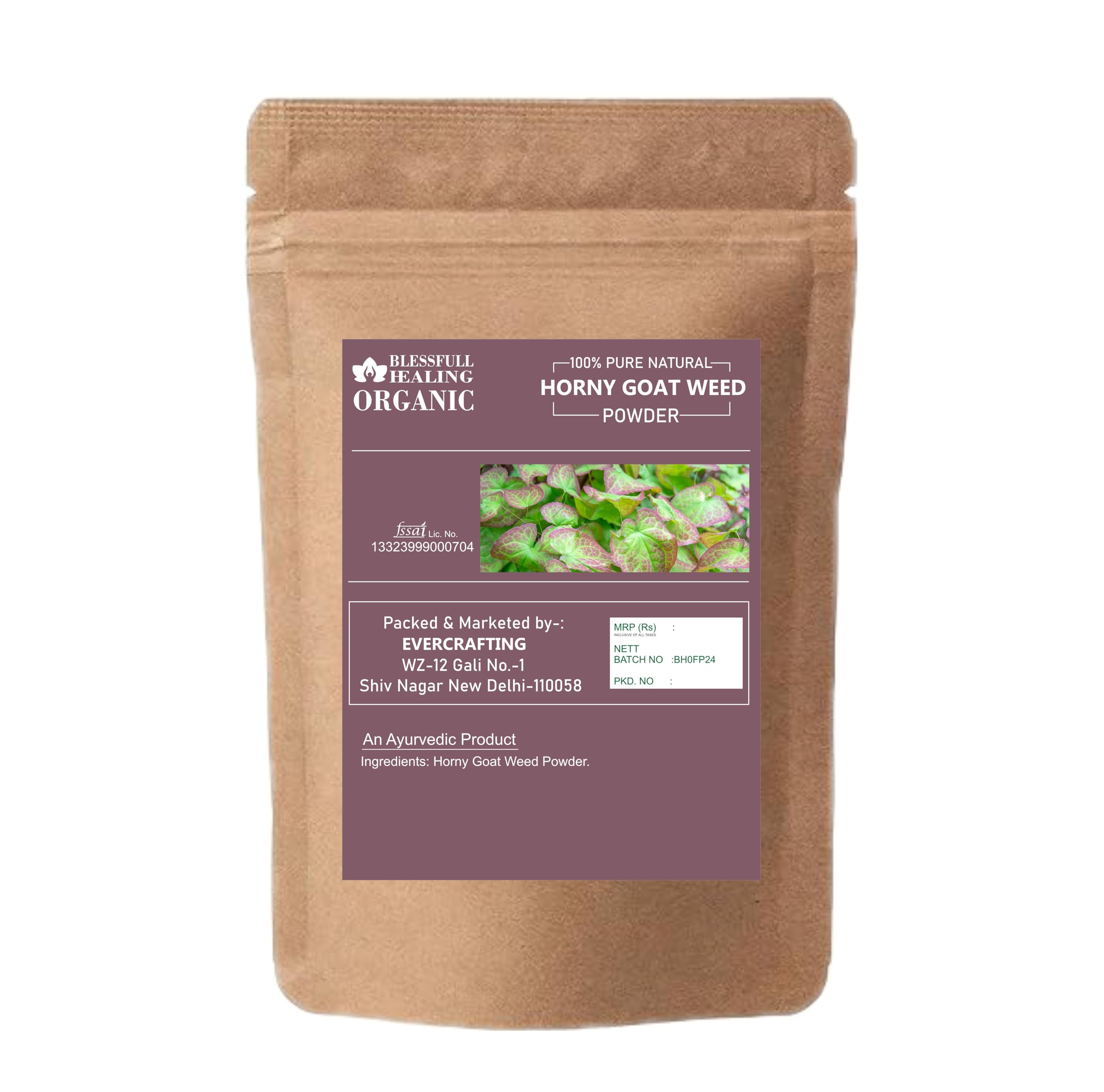 Blessfull Healing Horny Goat Weed Powder label shows ingredients and origin