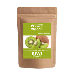 Blessfull Healing kiwi powder jar front view, premium natural supplement for smoothies.