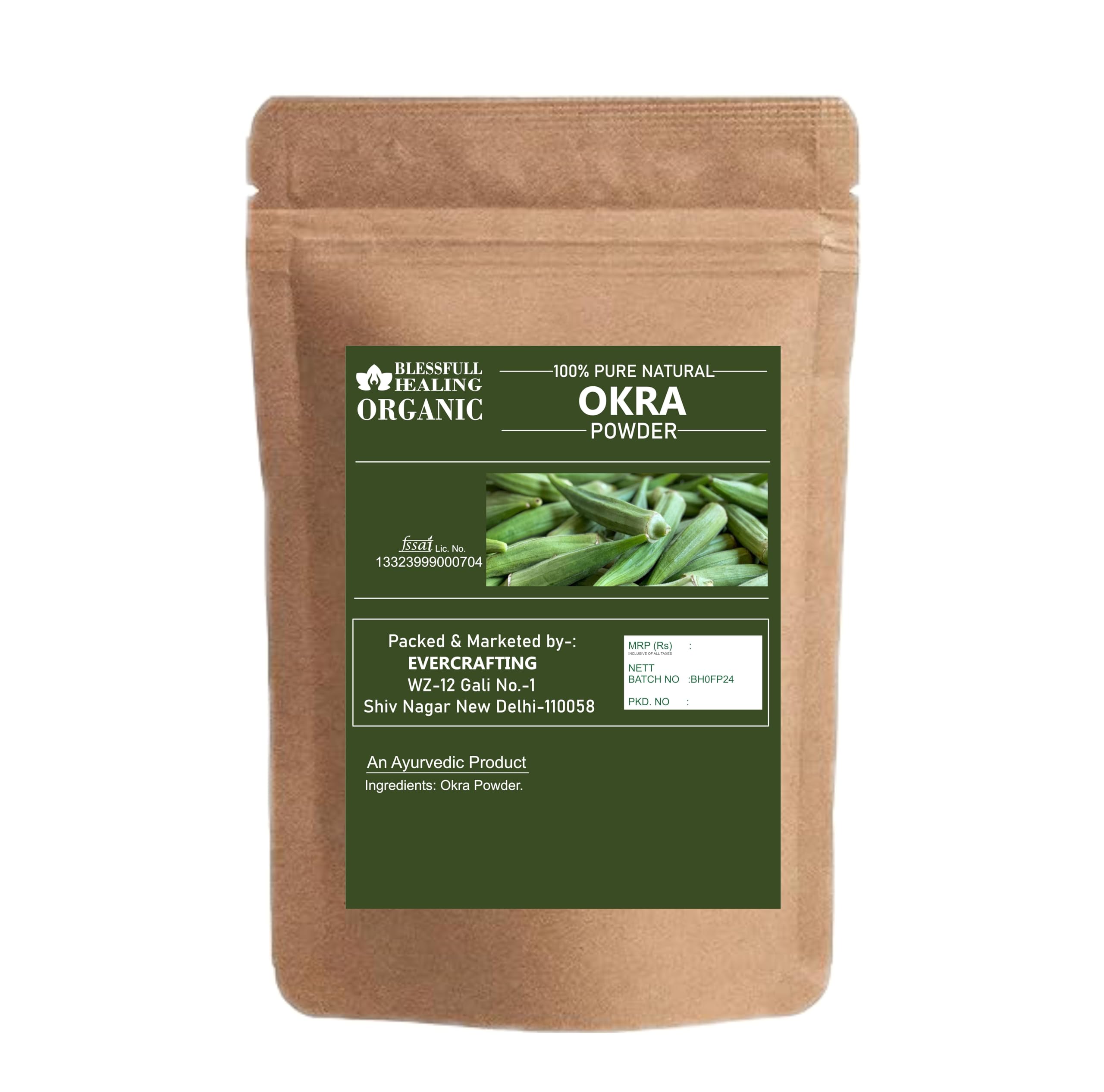 Close-up of Blessfull Healing Okra Powder's fine, earthy texture