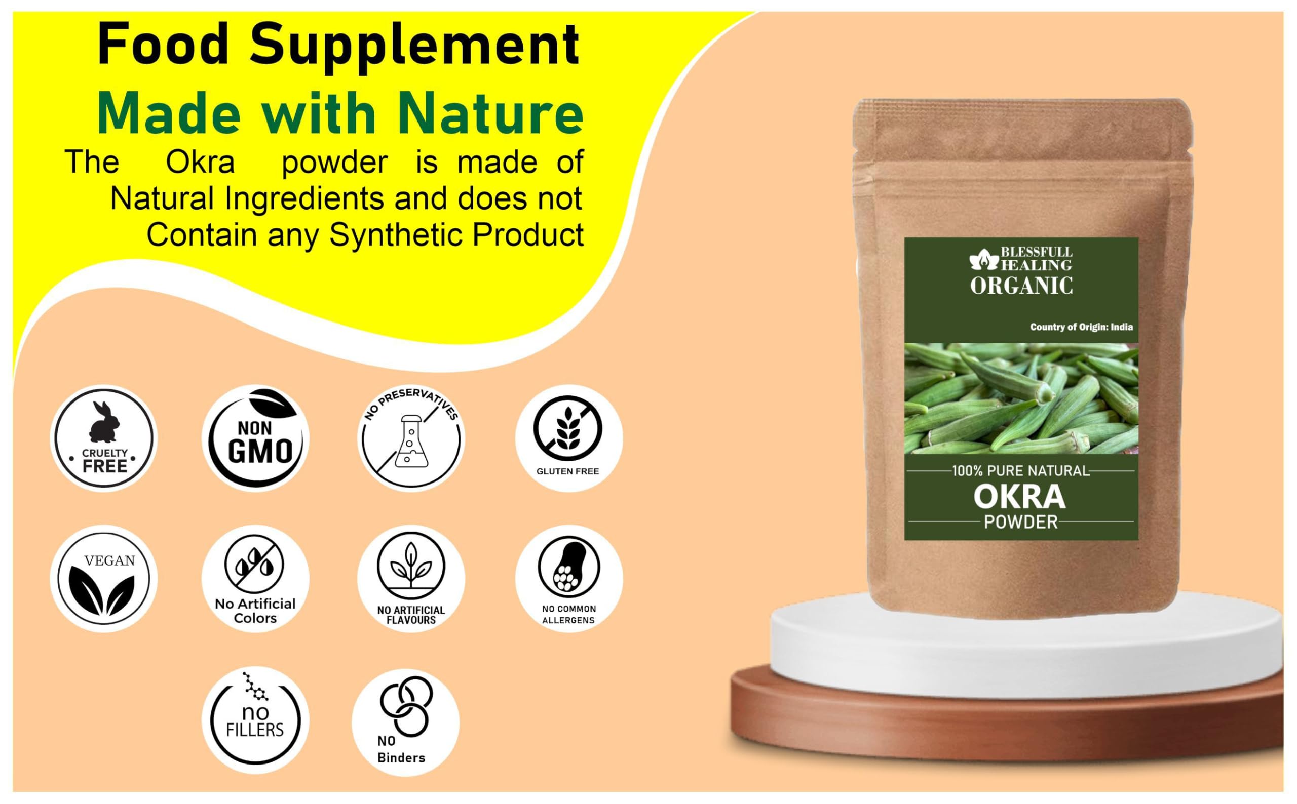 Blessfull Healing Okra Powder on shelf with labeled packaging