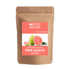 Blessfull Healing pink guava powder in 200g container, ideal for smoothies and healthy mixing.