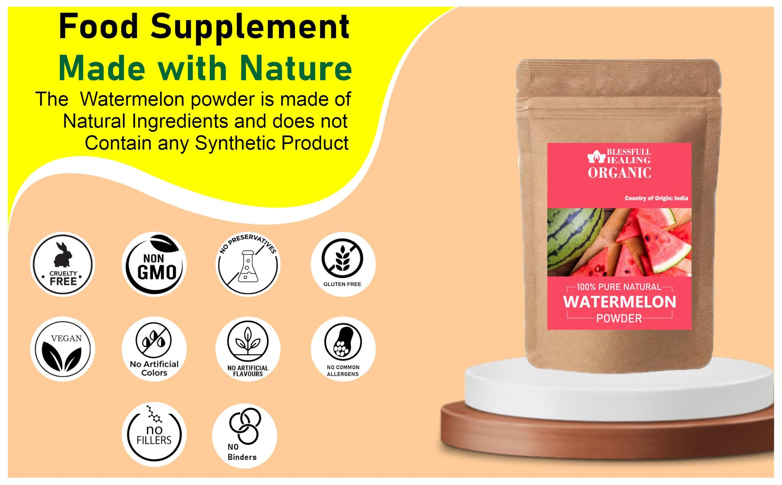 Blessfull Healing Watermelon Powder ingredients highlight pure natural watermelon.