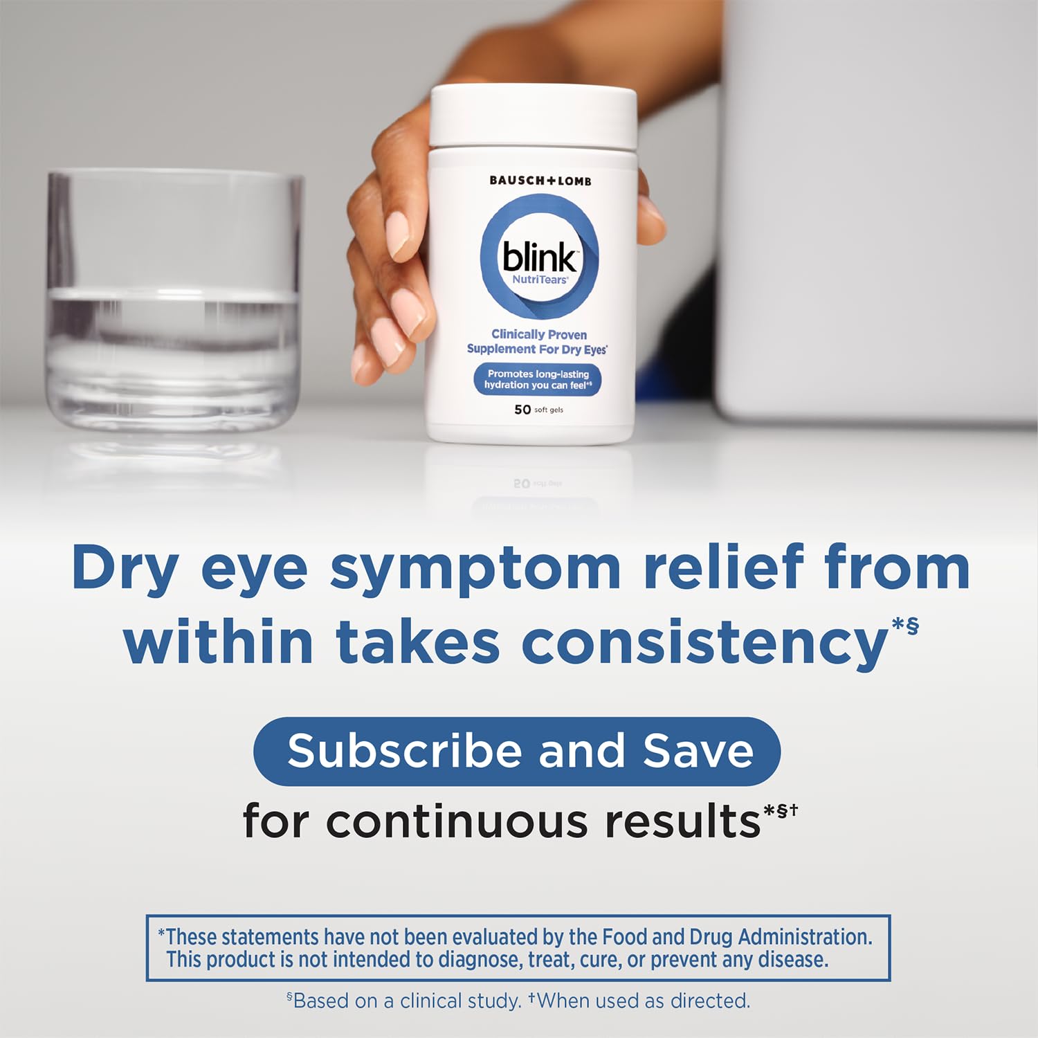 Blink NutriTears clinical study chart illustrating day-28 hydration improvement.