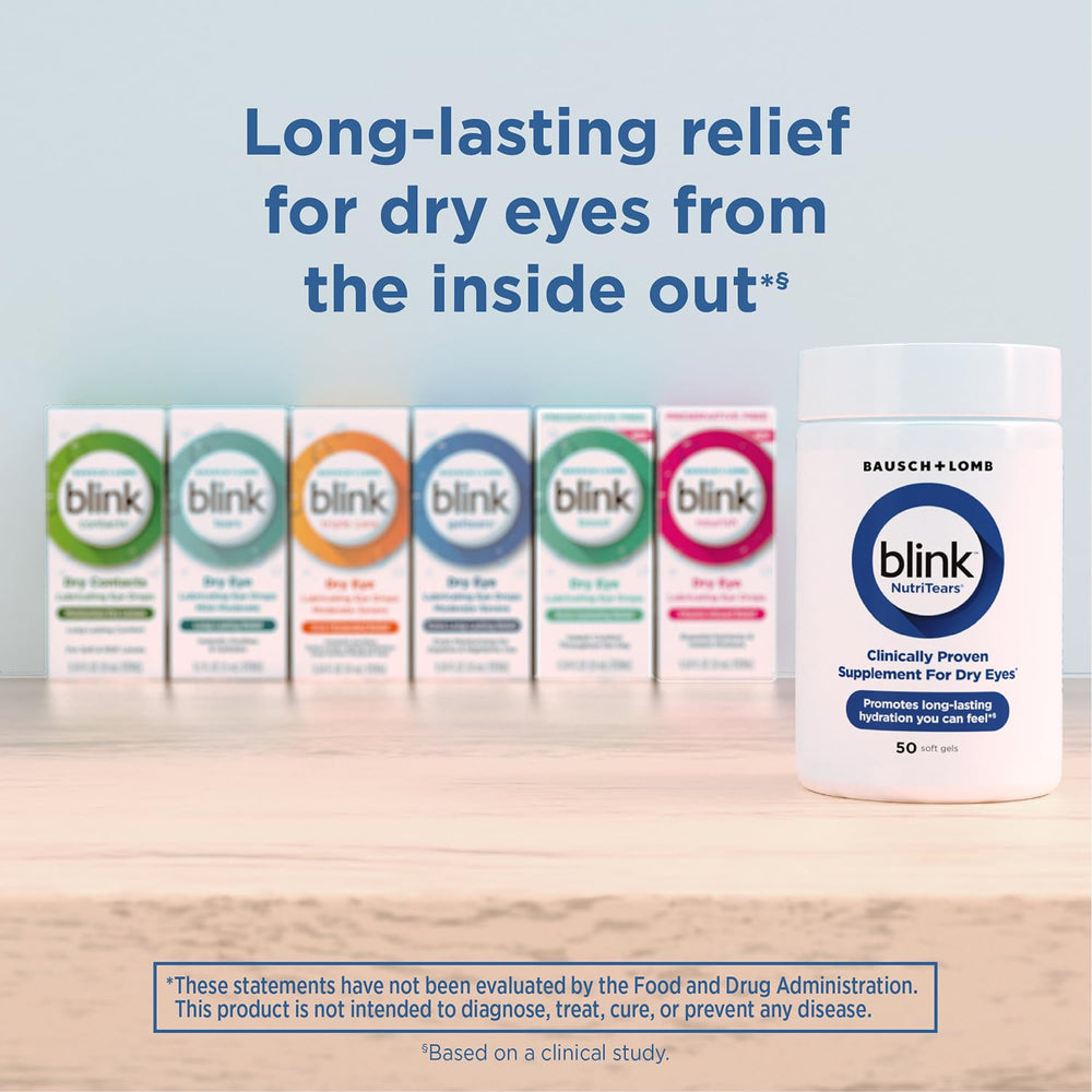 Blink NutriTears packaging box emphasizes hydration and daily use.