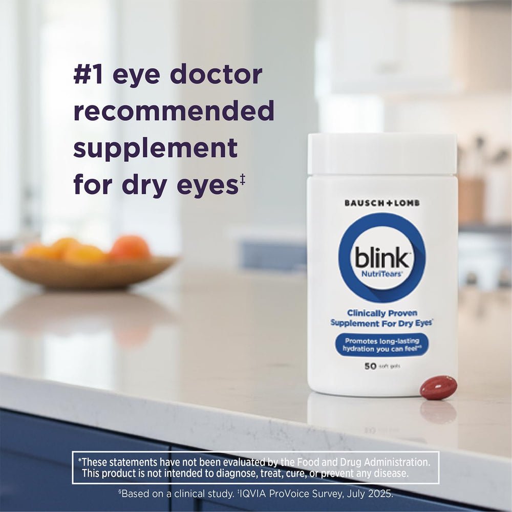 Blink NutriTears vitamin D and curcumin graphic for eye support.