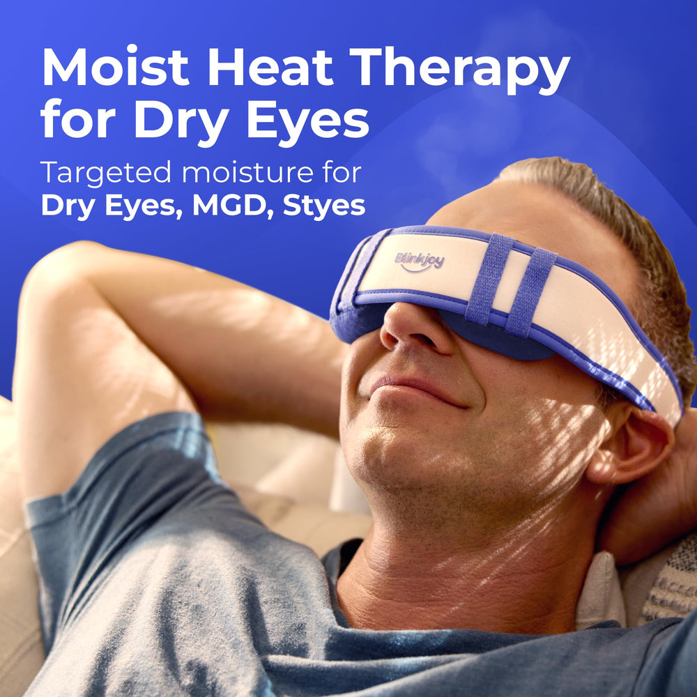 Blinkjoy Moist Heated Eye Mask adjustable strap close-up demonstrates customizable comfort and no-pressure wells.