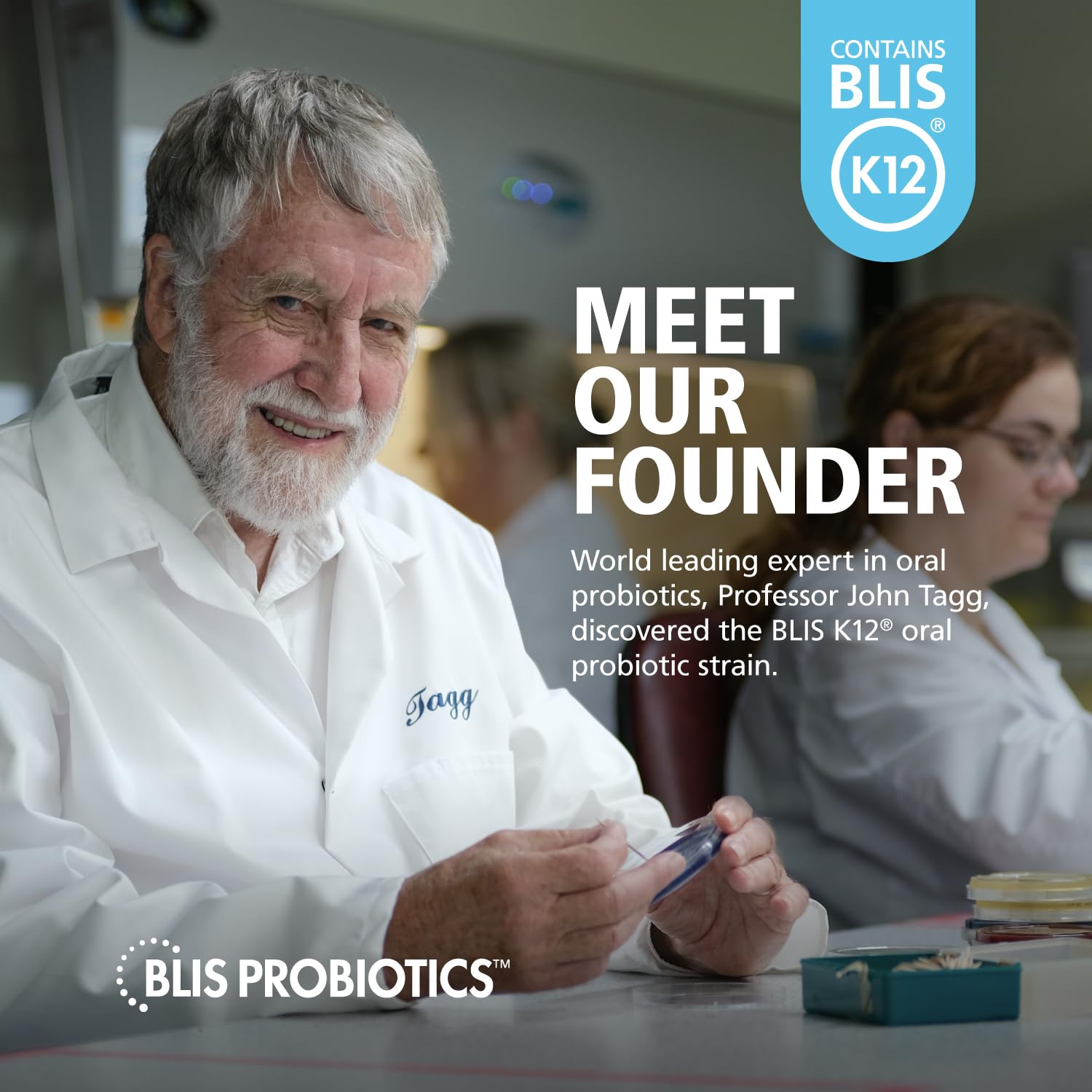 BLIS ThroatHealth bottle back label with ingredients and allergen note.