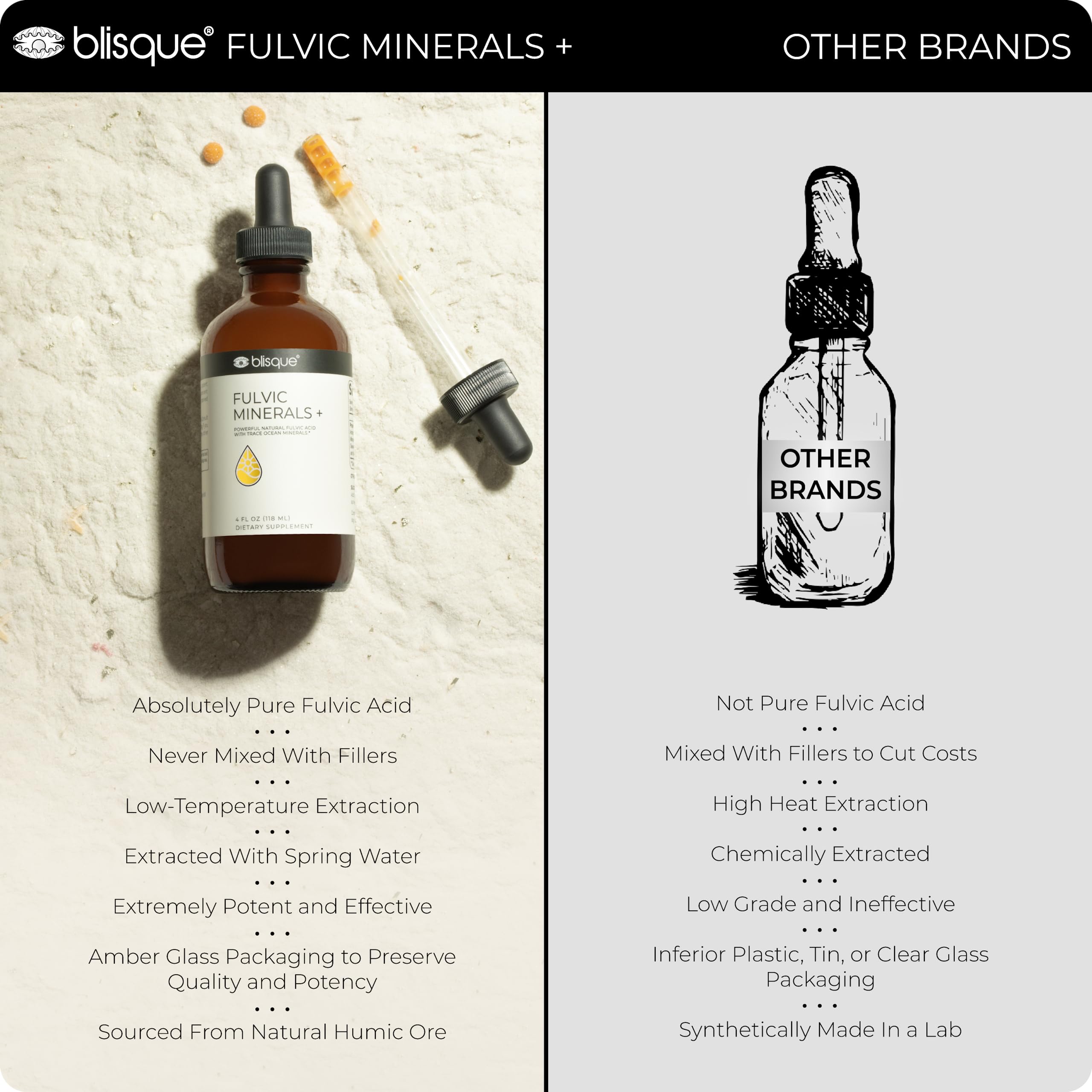 Glass with Blisque Fulvic Minerals drops for hydration and balance