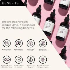 Blisque LIVER+ label closeup highlights organic ingredients and quality