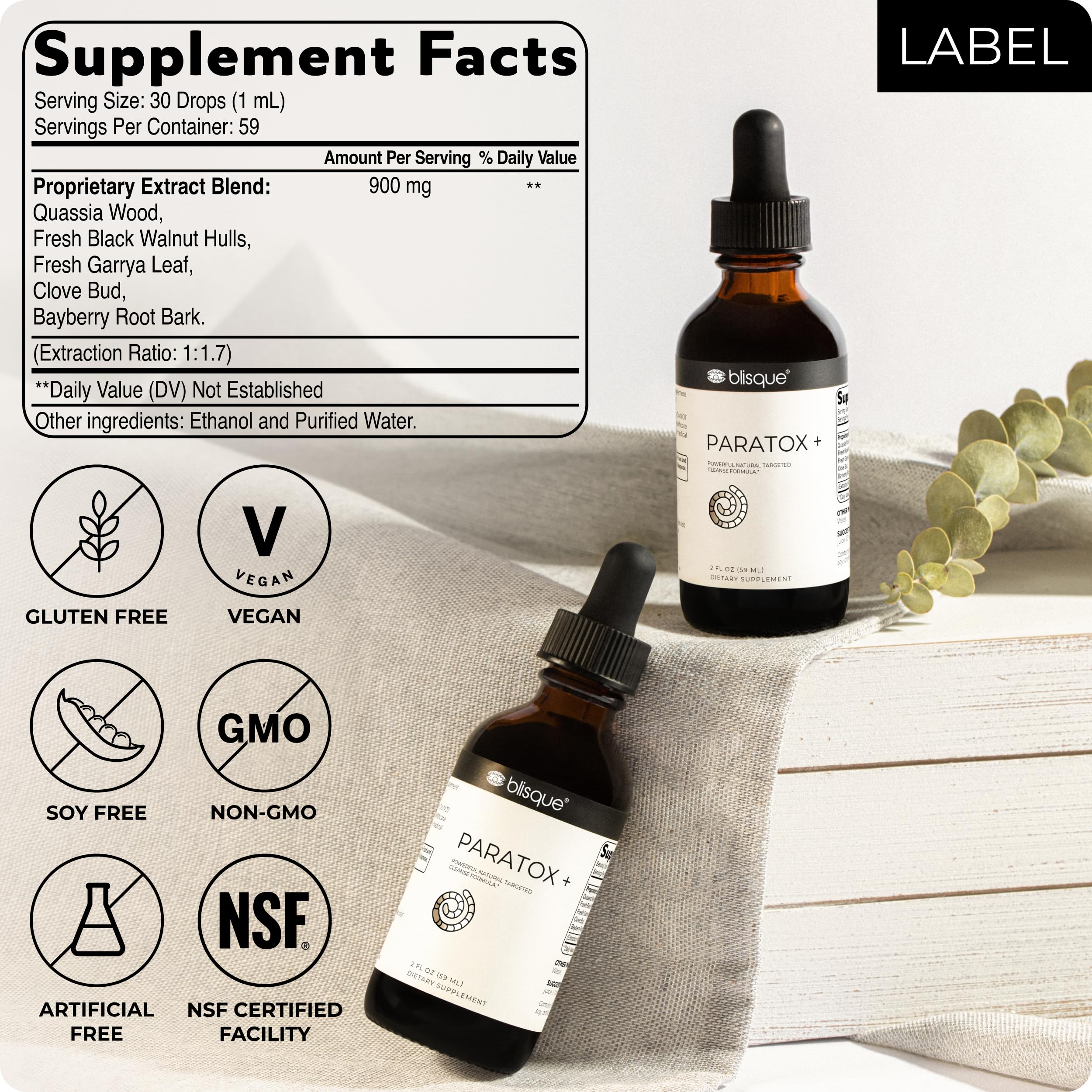 Blisque PARATOX+ herbal ingredients visual for gut support