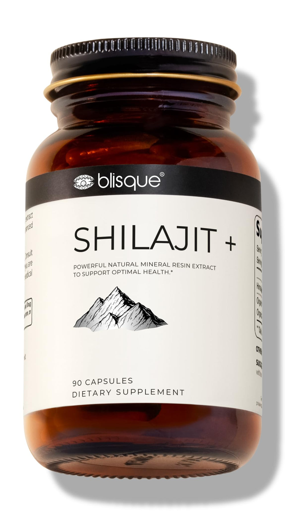 Blisque Shilajit capsules in amber bottle offer daily energy support.
