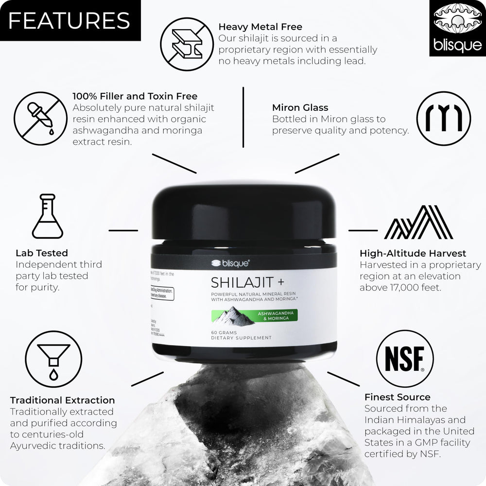 Blisque Shilajit resin with organic ashwagandha blend for adaptogenic support