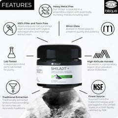 Blisque Shilajit resin with organic ashwagandha blend for adaptogenic support