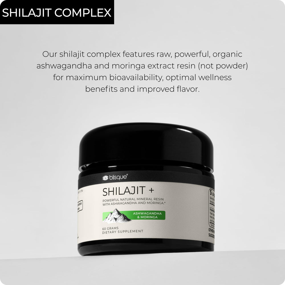 Blisque Shilajit resin packaging label with minerals and ingredients