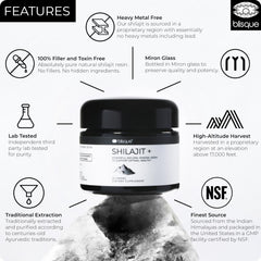 Blisque Shilajit resin scoop dosing demonstrates precise daily use.