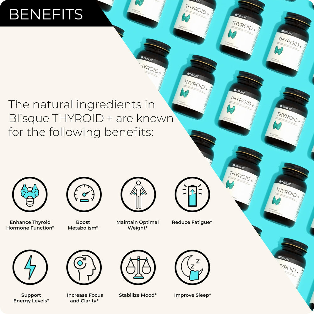 Blisque Thyroid Support iodine capsules—essential mineral in metabolism-friendly blend.