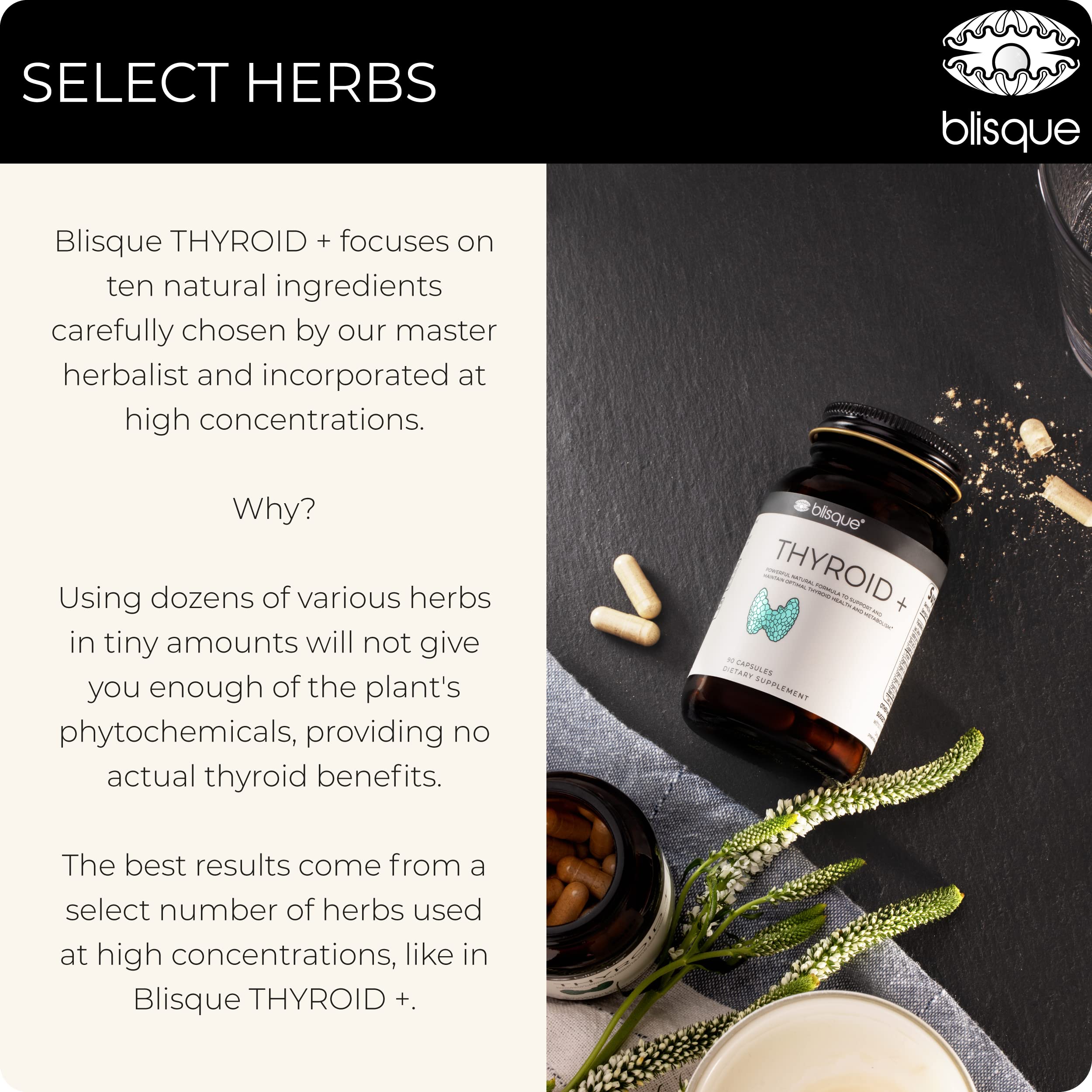 Blisque Thyroid Support bottle on morning routine setup.