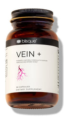 Blisque Vein+ bottle front view highlighting natural vein support for legs