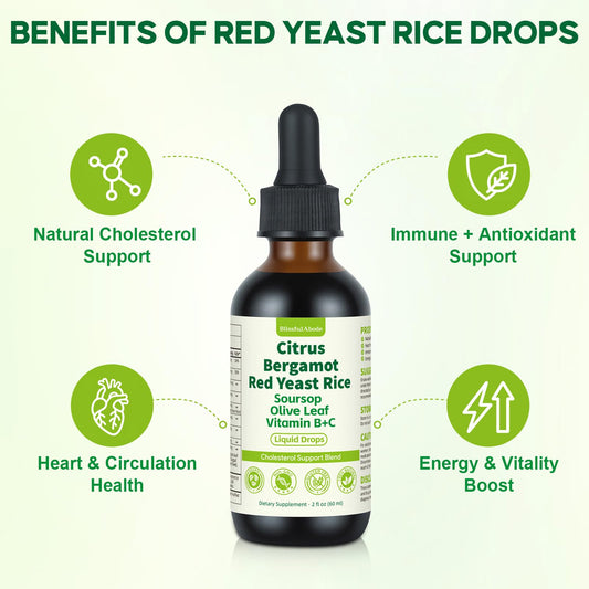 BlissfulAbode Red Yeast Rice Drops pour demonstrates quick, easy daily dosing.