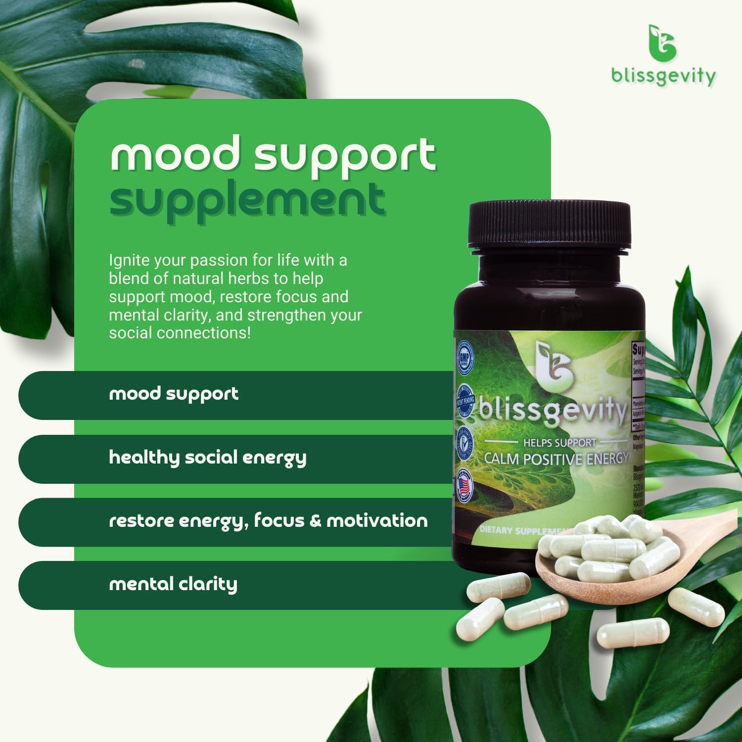 Blissgevity capsules being poured for easy daily dosing.