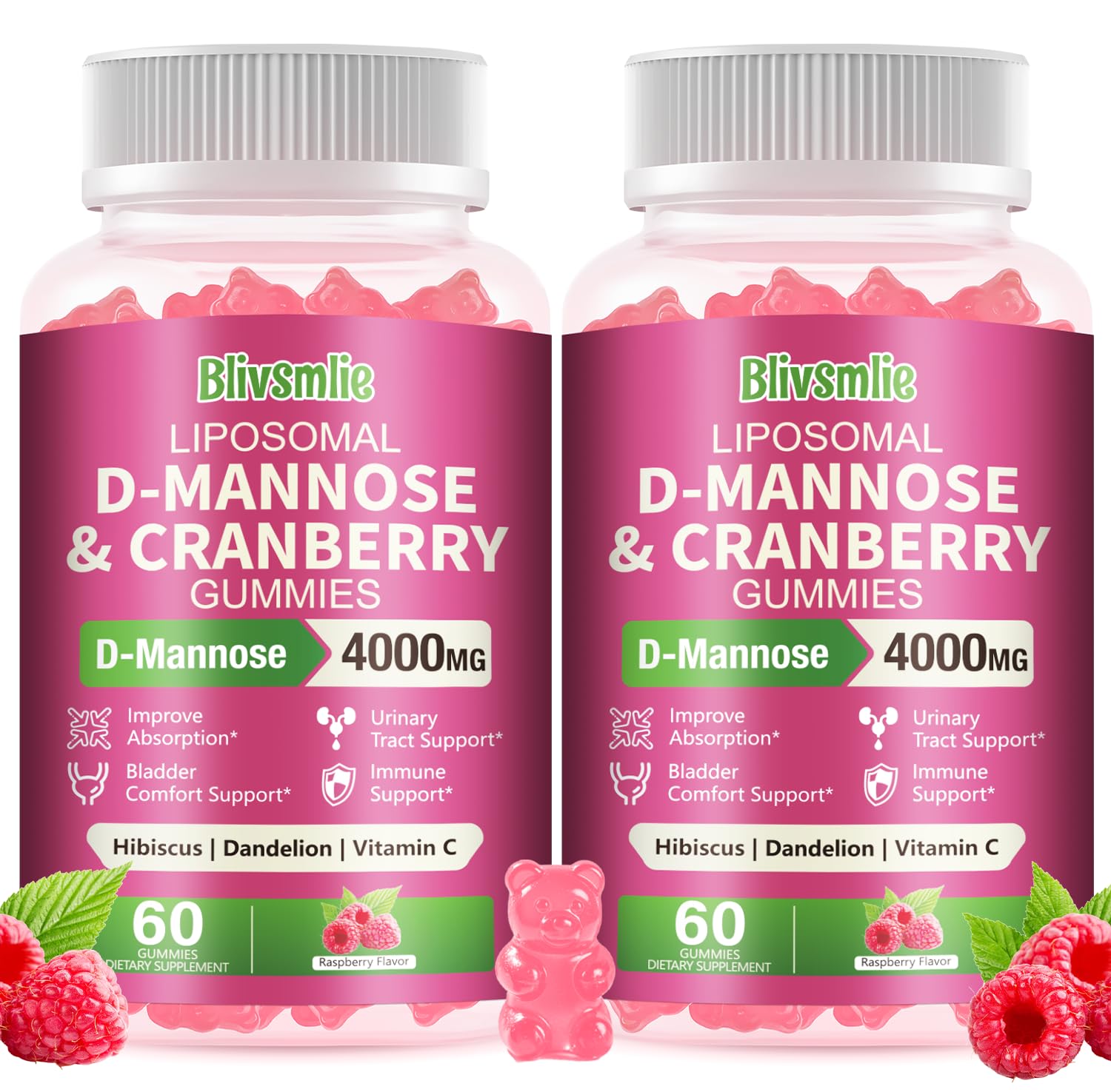 Blivsmlie liposomal D-Mannose gummies bottle view, convenient daily wellness support.
