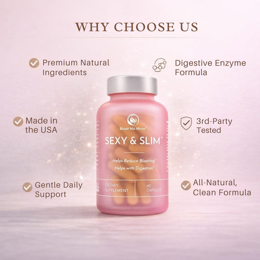 Bloat No More capsules being poured for easy post-meal support.