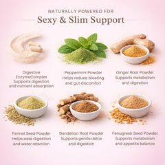 Bloat No More herbal blend featuring fenugreek and dandelion supporting digestion.