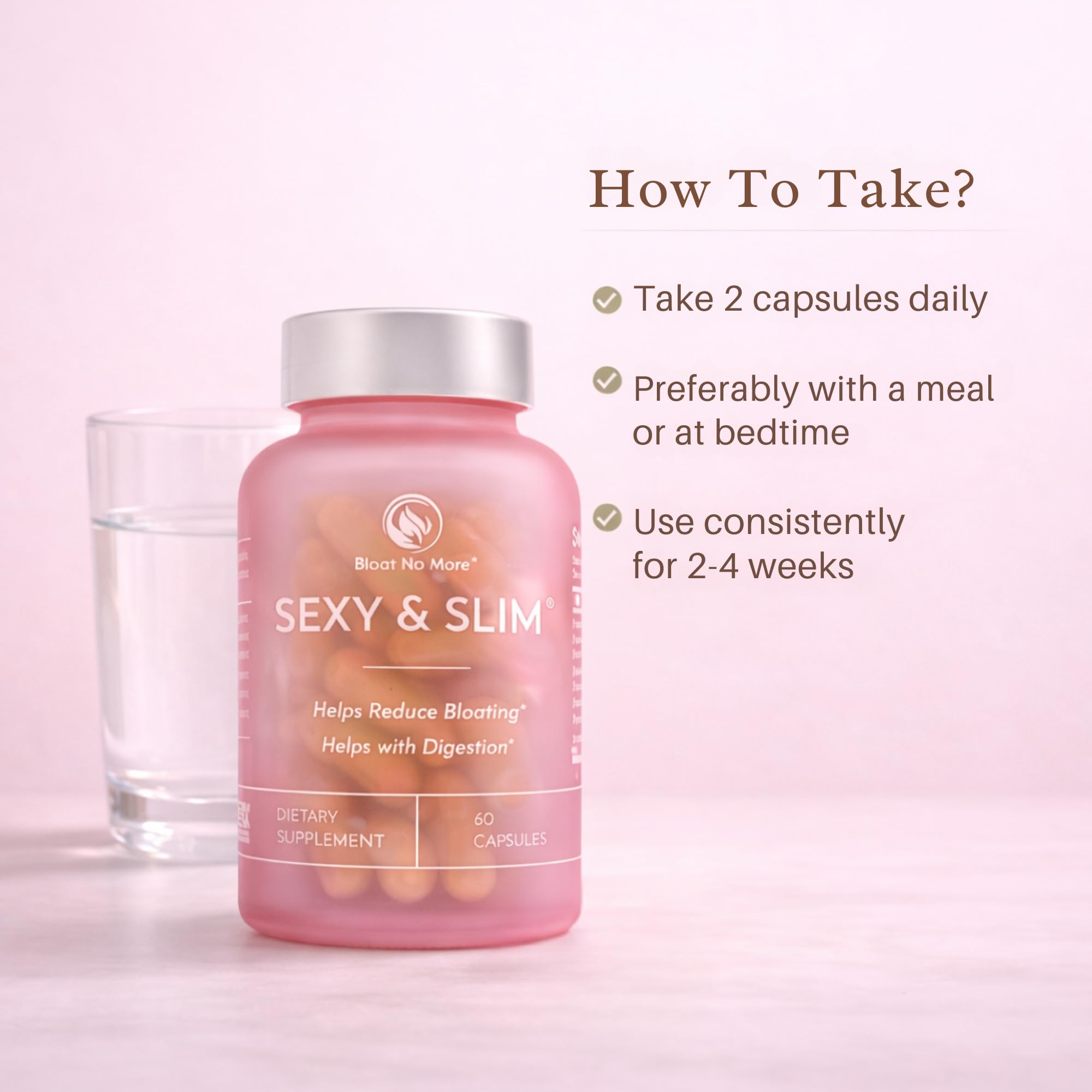Bloat No More usage directions with serving guidance for daily use.