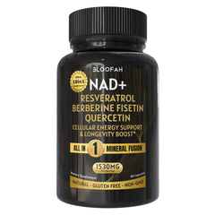 Bloofah NAD+ supplement bottle front showing daily energy support.