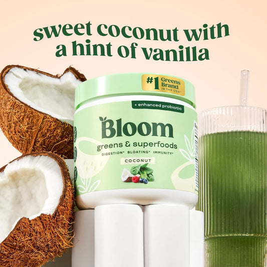 Bloom Nutrition greens powder scoop showing easy, consistent daily servings