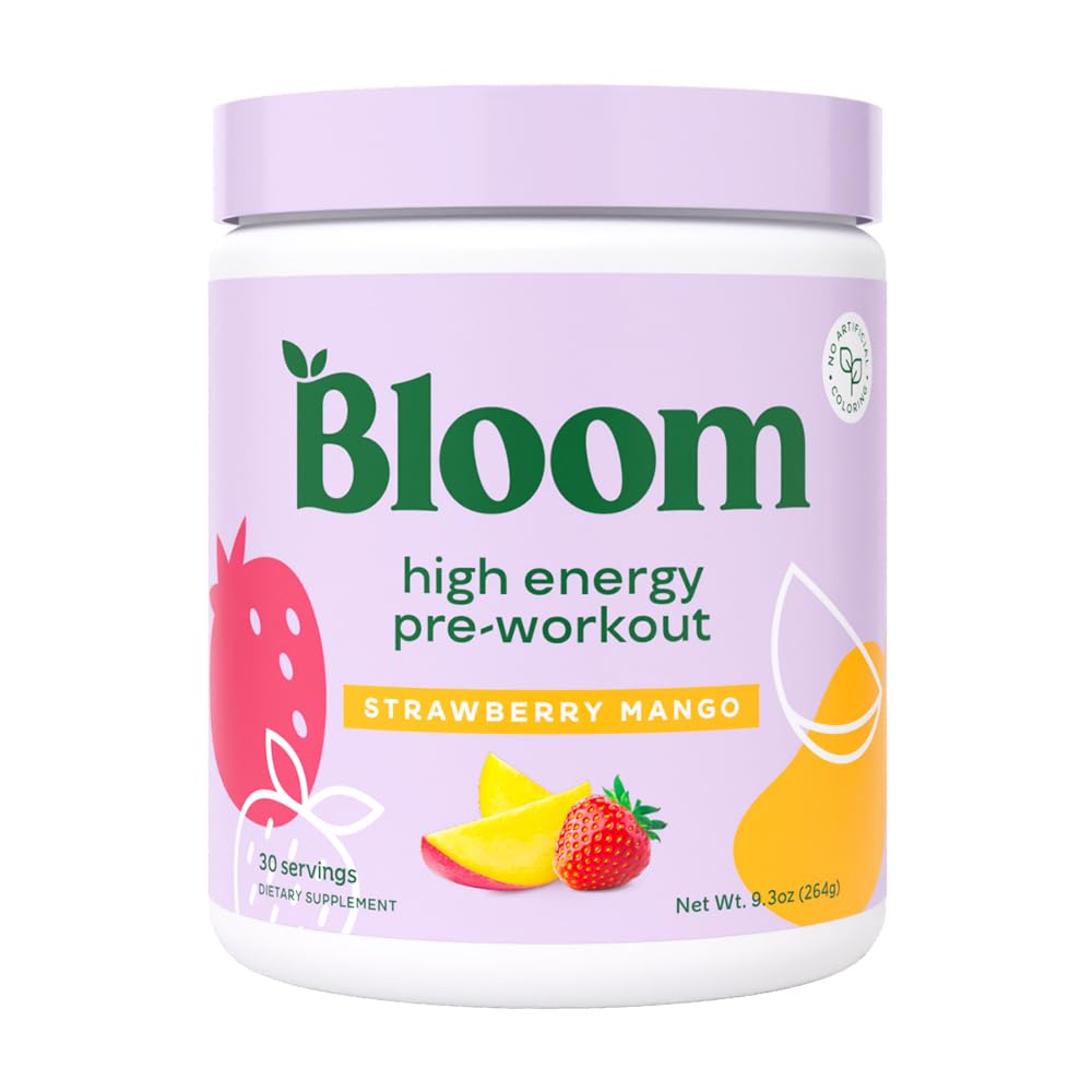 Bloom Nutrition High Energy Pre Workout front label showing bold branding for quick energy boosts
