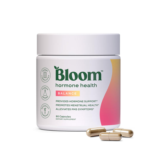 Bloom Nutrition Hormone Health capsules bottle promotes daily balance and well-being