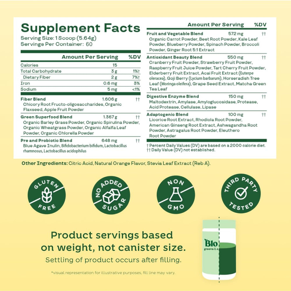 60-serving tub packaging illustrating convenient daily greens