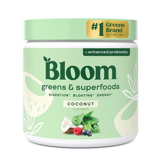 Bloom Nutrition greens powder bottle for daily gut-friendly nutrition