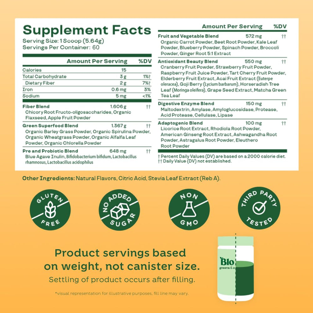 Bloom Nutrition digestive enzymes image hints at improved digestion support in daily greens.