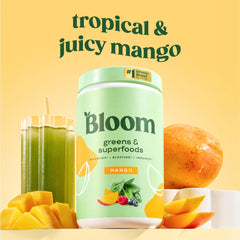 Bloom Nutrition greens powder scoop highlights convenient serving for quick, nutrient-rich smoothies.