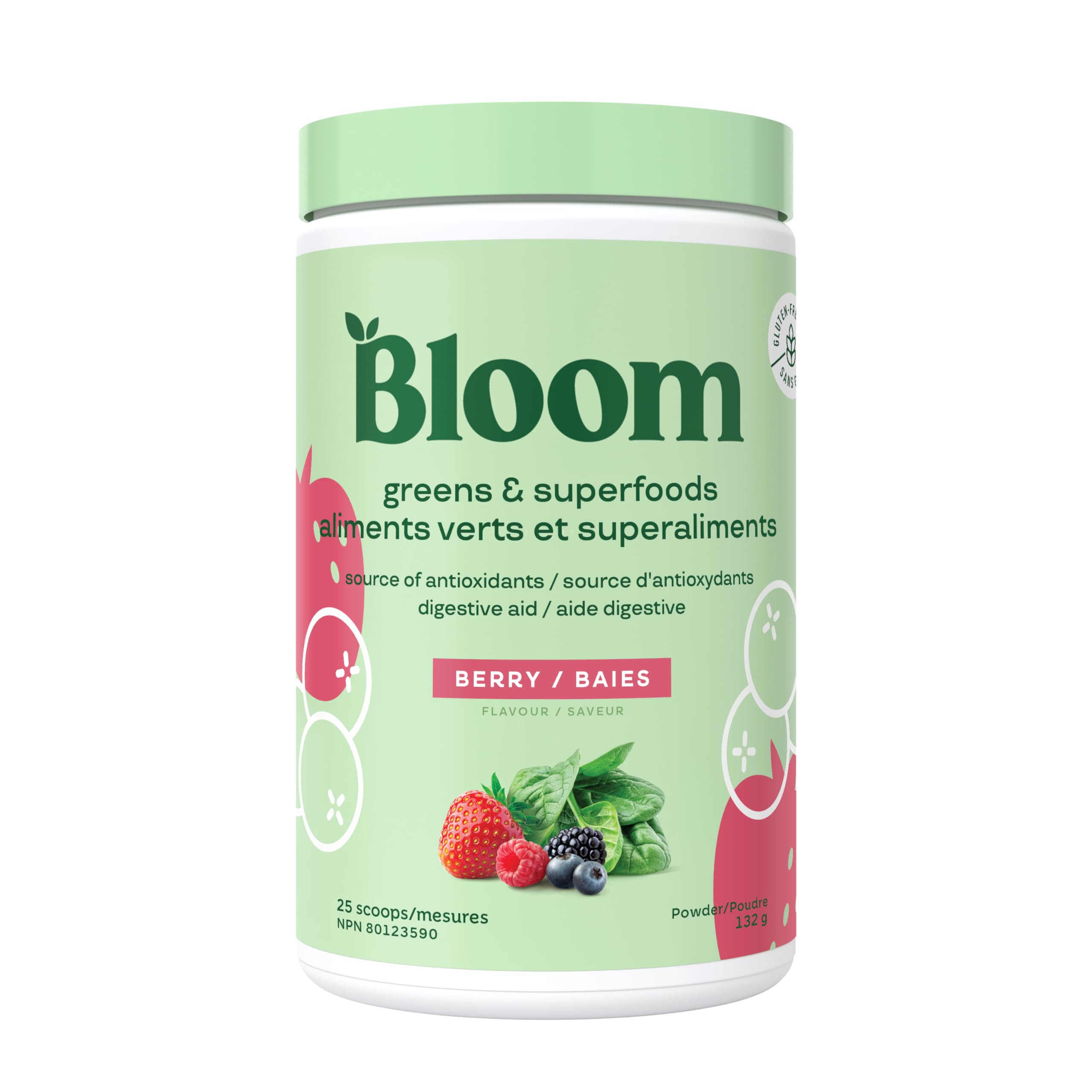 Bloom Nutrition greens powder scoop with berries for daily nutrition