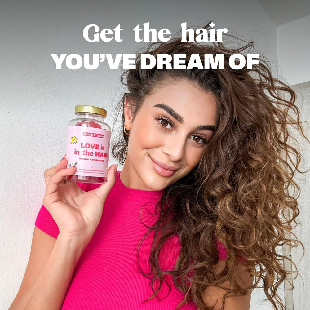 Bloom Robbins Hair Gummies kitchen setup suggesting a simple daily supplement ritual.