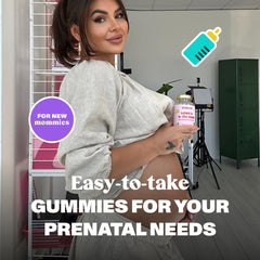 Zinc-focused formula supports hair health in Bloom Robbins prenatal gummies.