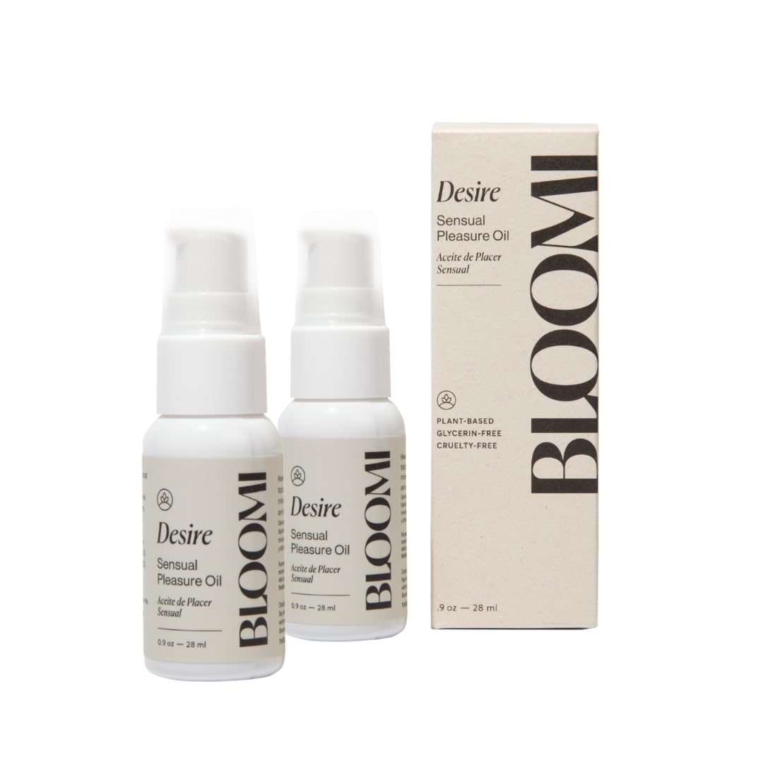 Bloomi Desire Body Oil bottle close-up—fragrance-free, lightweight hydration for calm skin.