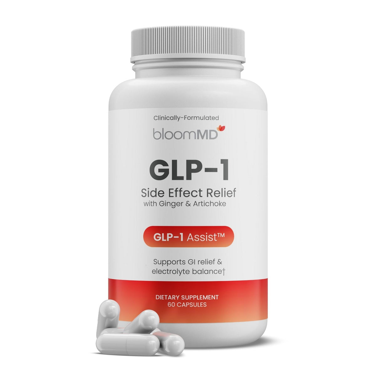 BloomMD GLP-1 Side Effect Relief bottle for convenient daily digestive support