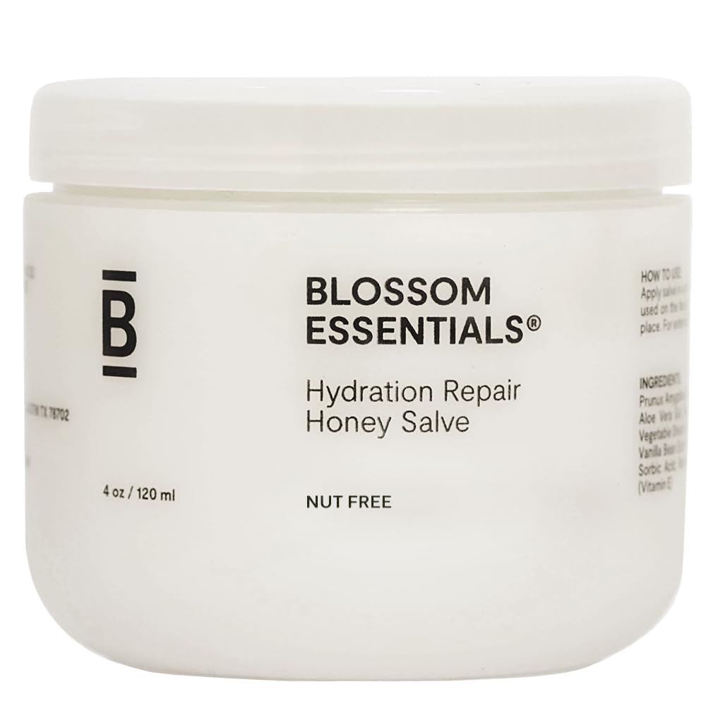 Blossom Essentials Honey Salve packaging highlights sensitive-skin suitability.